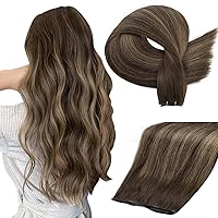 Full Shine Sew In Hair Extensions Real Human Hair Genius Weft Hair Extensions Hand Tied Extensions Real Hair Darkest Brown To Light Brown Mix Darkest Brown Hair Extensions Straight Weft 60G 20 Inch