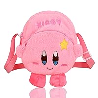Anime Kirby Crossbody Bag Cartoon Plush Mini Shoulder Bag Fluffy Crossbody Phone Purse Bag Underarm Bag Top-handle Handbag Pink