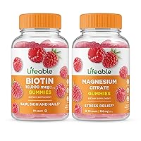 Lifeable Biotin + Magnesium, Gummies Bundle - Great Tasting, Vitamin Supplement, Gluten Free, GMO Free, Chewable