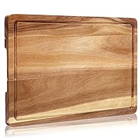 XL Cutting Board, 18x12 Large Acacia Wooden Cutting Board for Kitchen, Edge Grain Wood Chopping Board with Juice Groove and Handles, Pre-Oiled Carving Tray for Meat & Cheese