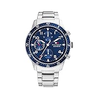 Tommy Hilfiger Multi Dial Quartz Watch for Men with Silver Stainless Steel Strap - 1791949, Silver-Blue, Bracelet