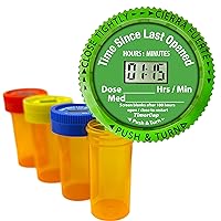 TimerCap Automatically Displays Time Since Last Opened - Built-in Stopwatch Smart Pill Bottle Cap Medication Reminder Case ( Qty 4 - 1.8 oz Amber Bottles) CRC