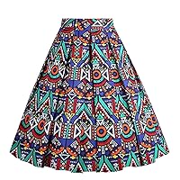 Girstunm Women's Pleated Vintage Skirt Floral Print A-line Midi Skirts with Pockets