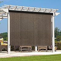 Artpuch Outdoor Roller Shade 7' W x 6' H Fabric Blind Mocha Outdoor Roll Up Shade with Aluminum Valance, Wand Operation Exterior Roller Shade Cloth for Patio Porch Gazebo
