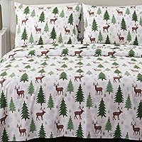 Great Bay Home 100% Turkish Cotton California King Christmas Flannel Sheet Set | Deep Pocket, Soft Sheets | Warm, Double Brushed Bed Sheets | Anti-Pill Flannel Sheets (Calking, Deer,Trees,& Snow)