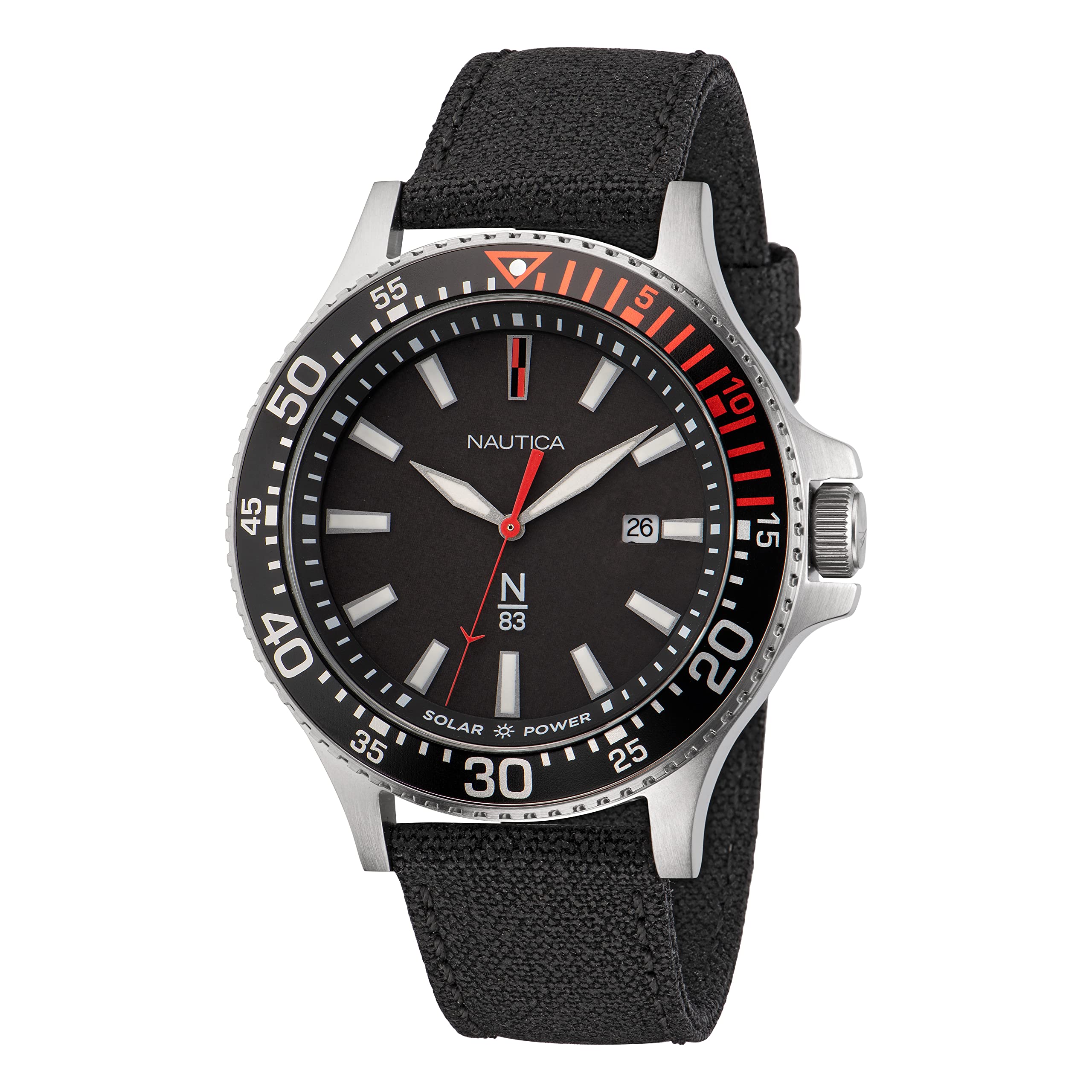 Nautica N83 Men's N83 Cocoa Beach Black Recycled Cotton Canvas Strap Watch(Model: NAPCBF201)