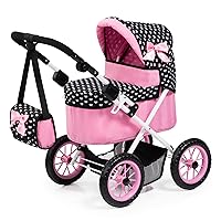 Design Dolls: Trendy Pram - Hearts Black & Pink - Includes Matching Shoulder Bag, for Dolls Up to 18