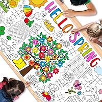 Hello Spring Coloring Poster Spring Themed Activity Poster for Kids and Adult Spring Coloring Tablecloth Spring Flower Coloring Table Cover for DIY Art Craft Classroom Home Party 71 x 30 inch