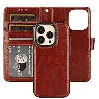 Bocasal Detachable Wallet Case for iPhone 15 Pro RFID Blocking Card Slots Holder Premium PU Leather Magnetic Kickstand Shockproof Wrist Strap Removable Flip Protective Cover 5G 6.1 inch (Brown)