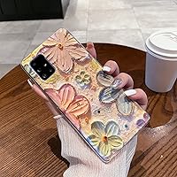 LeLeYun Case for Samsung Galaxy A71 5g, Colorful Retro Oil Painting Printed Flower Cute Pattern with Glitter Gem Phone Cover Durable TPU Shockproof Protective Case for Girls Women