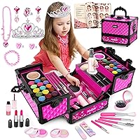 65 Pcs Kids Makeup Kit for Girl, Washable Play Makeup Toys Set for Dress Up, Pretend Beauty Vanity Set with Cosmetic Case Birthday Toys for Girls 3 4 5 6 7 8 9 10 11 12 Year Old Kids Toddlers
