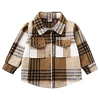 Toddler Baby Boy Girl Shirt Flanne Jacket Plaid Long Sleeve Button Down Shirt Kids Fall Winter Shacket Kids Coat
