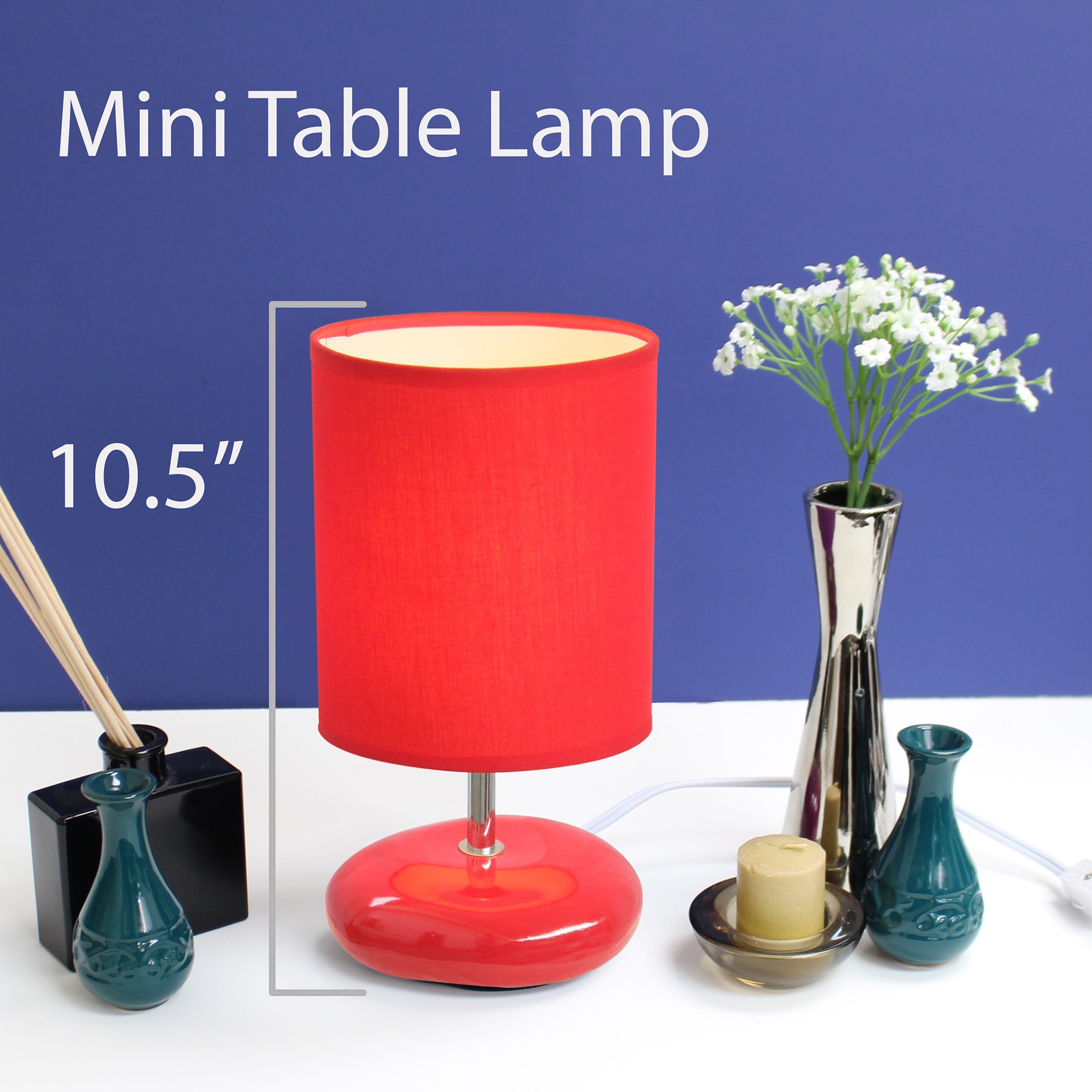 Simple Designs LT2005-RED-2PK Stonies Small Stone Look Table Desk Bedside 2 Pack Lamp Set, Red