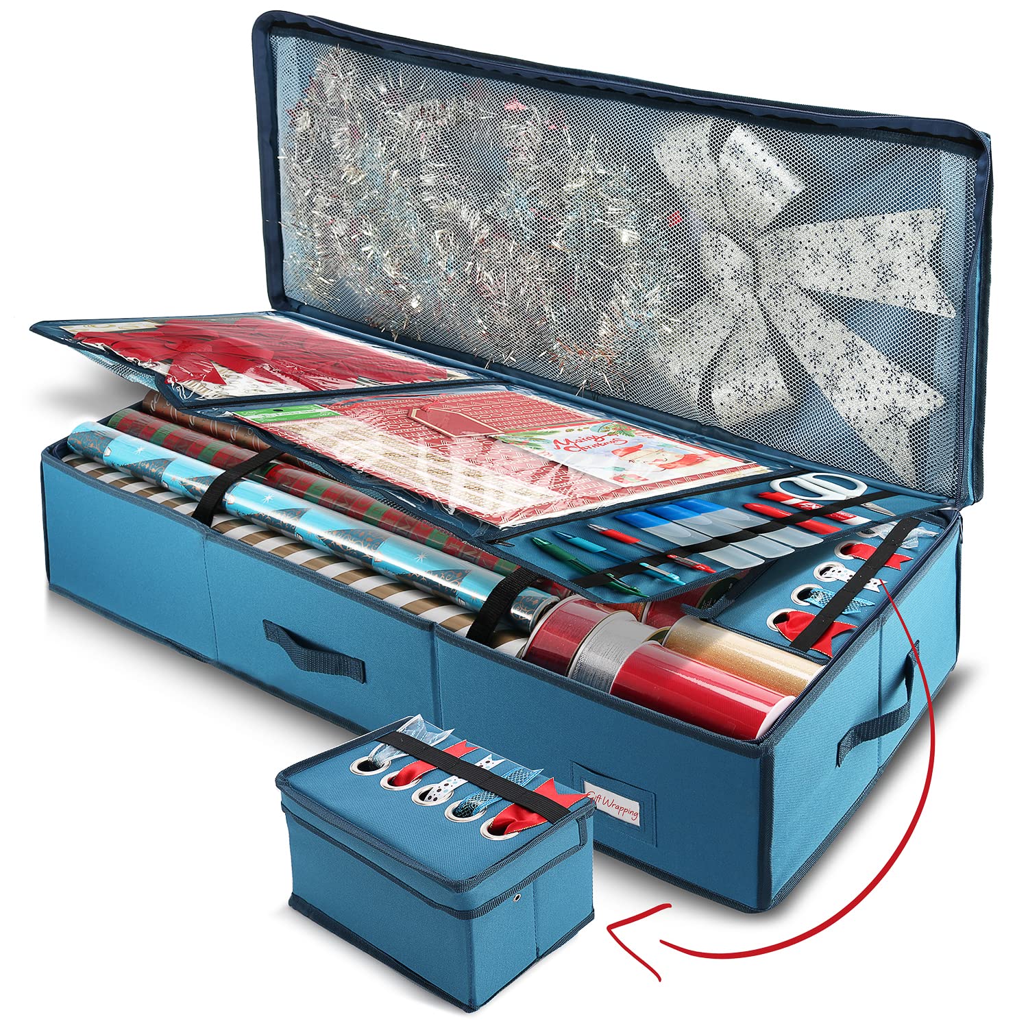 Hearth & Harbor Wrapping Paper Storage Organizer Container - Christmas Wrapping Paper Rolls Storage, Under-Bed Storage Box for Holiday Storage & Accessories - Gift Wrap Storage Organizer Box