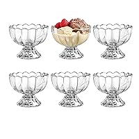 KMwares 6PCs Set 5oz Footed Tulip Glass Dessert Bowls (Clear)