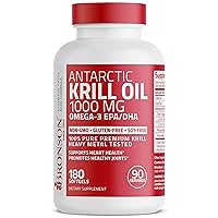 Bronson Antarctic Krill Oil 1000 mg with Omega-3s EPA, DHA, Astaxanthin and Phospholipids 180 Softgels