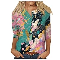 Print 3/4 Length Sleeve Button Down Shirts for Women 2024 Summer Trendy Fashion Clothes Womens Tops Tees Blouses