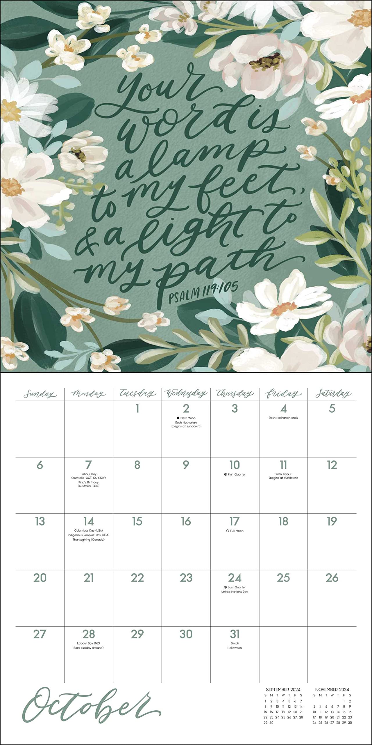 Scriptures and Florals 2024 Wall Calendar