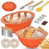 2Pack Bread Proofing Basket Banneton,Silicone Sourdough Bread Baking Baskets,9 Inch Round&10 Inch Oval Collapsible Proofing Bowl Supplies Set Tool Sourdough Kit for Bread Making-Orange