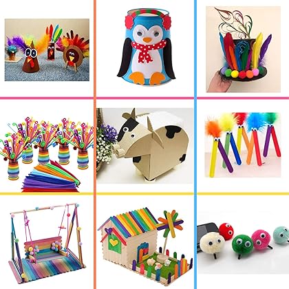 MOISO Kids Crafts and Art Supplies Jar Kit - 550+ Piece Set - Make Bracelets and Necklaces - Plus Glitter Glue, Construction Paper, Colored Popsicle Sticks, Eyes, Pipe Cleaners