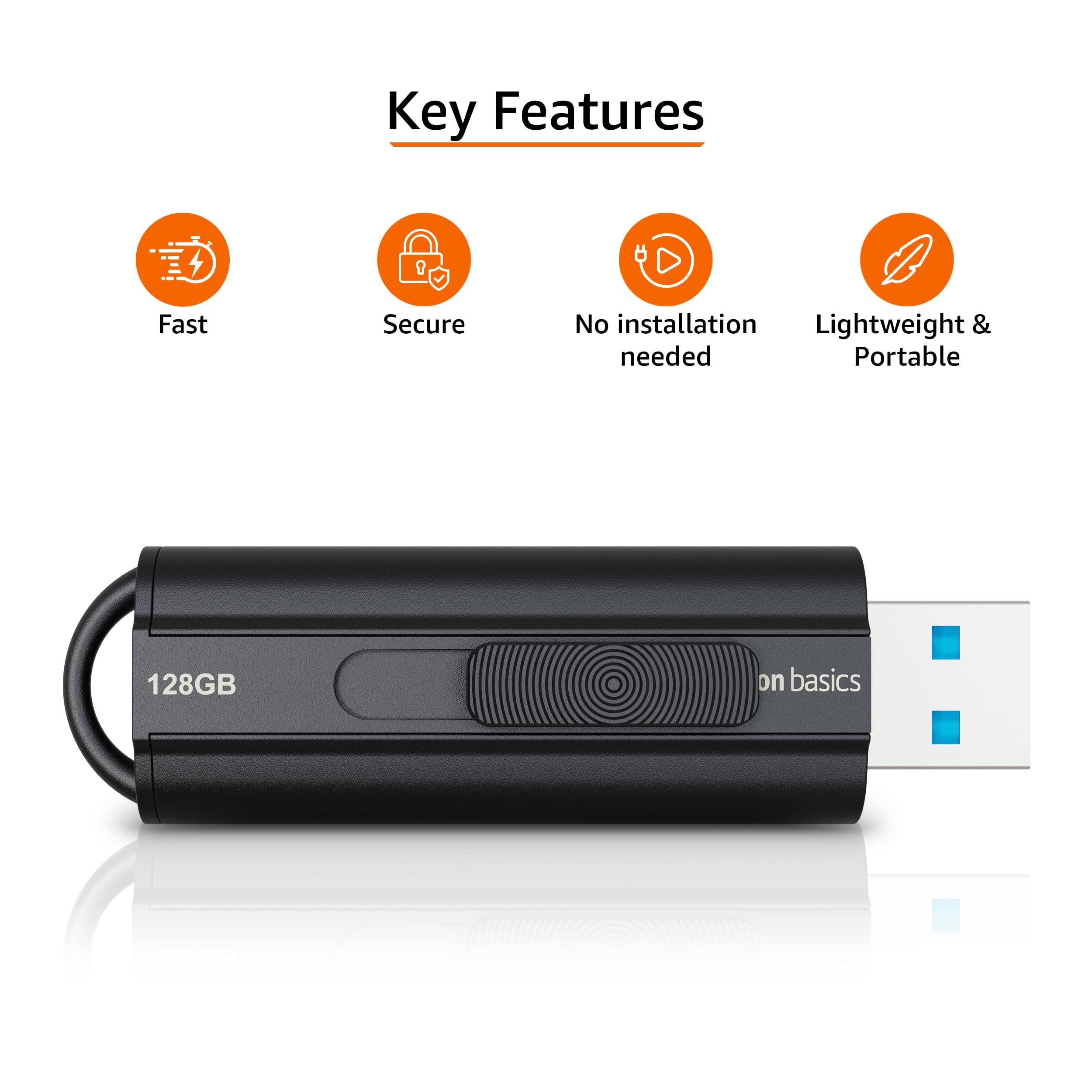 Amazon Basics 128GB Ultra Fast USB 3.1 Flash Drive, Black