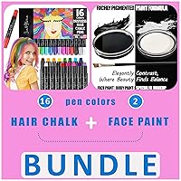 16 Dustless Hair Chalk Temporary Hair Dye Color + Black and White Face Paint, Painting Brush, Glow Tattoos, Sweatproof & Water Resistance Paints
