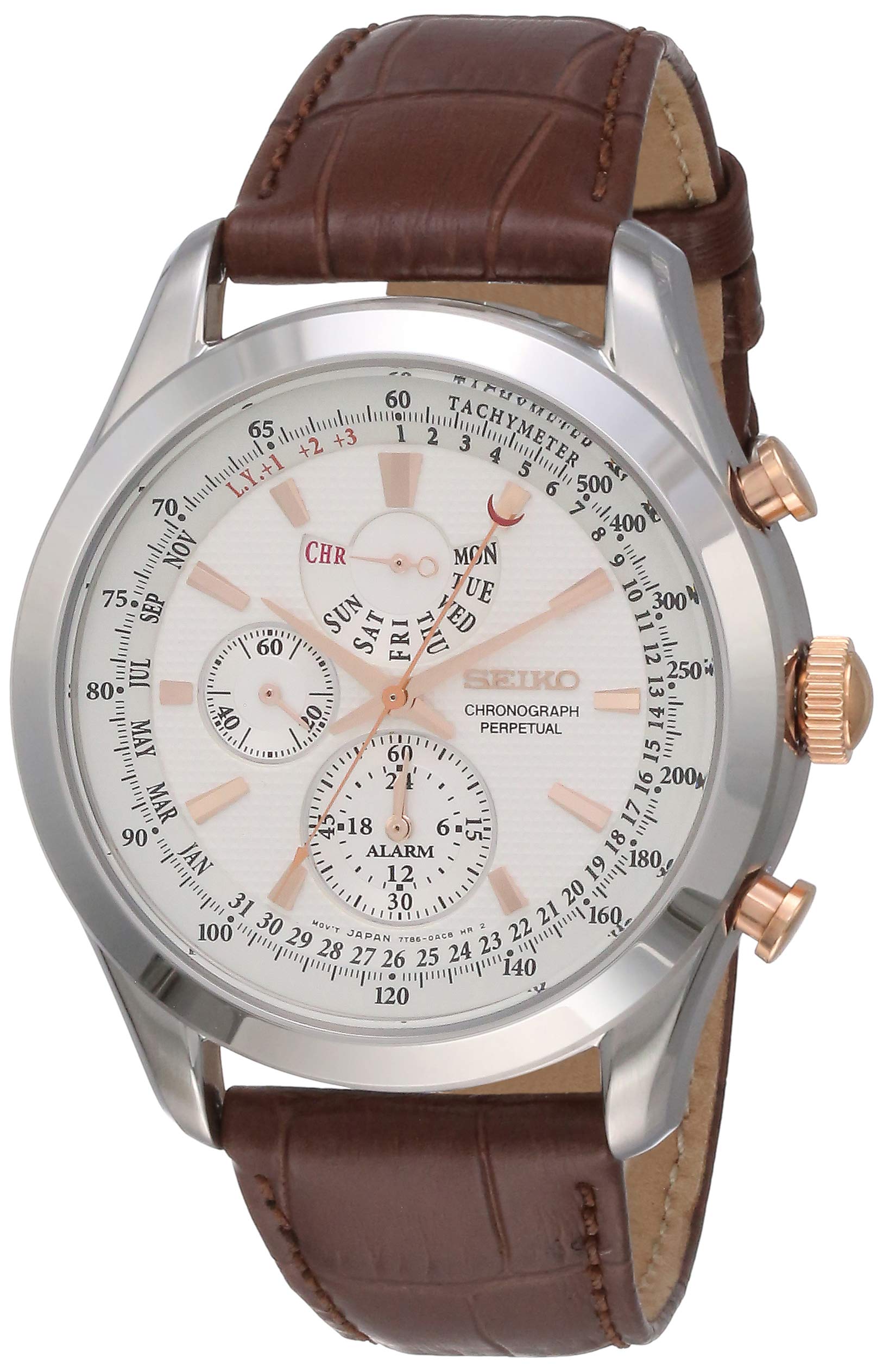 Mua Seiko Men's SPC129P1 Neo Classic Alarm Perpetual Chronograph White Dial  Brown Leather Watch trên Amazon Mỹ chính hãng 2023 | Fado