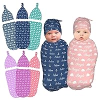 Personalized Baby Swaddle and Hat Gifts with Name - Custom Newborn Swaddle Blankets and Hat for Baby Girls and Boys