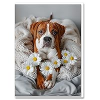 Boxer Dog With Daisies All Occasions Greeting Card from Unique Dogs Party Delights Collection Large 5x7 Inch Blank Inside with Envelope