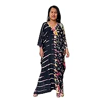 Plus Size Kaftan Dresses for Women, Caftans for Women Loungewear - Handmade Women's Fashion, Mothers Day Gifts for Mom, Tie-Dyed Maxi Dress for Beach & Night Out - 50 in., Black w/Rainbow