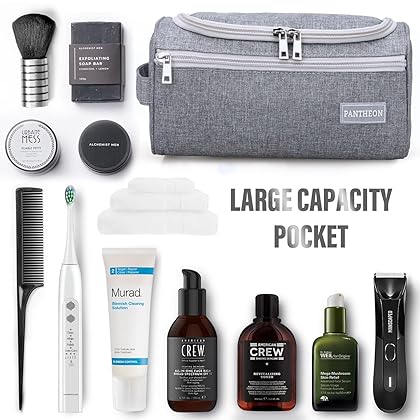 Pantheon Men's Toiletry Bag - Travel Toiletry Bag Wash Bag Hanging Dopp Kit Shaving Kit for Bathroom Shower - Mens Travel Bag Hanging Toiletry Organizer Toiletry Kit for Traveling (Grey)