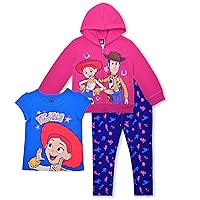 Disney Toy Story Girls’ T-Shirt, Zip Up Hoodie and Leggings Set for Toddler and Little Kids – Blue/Pink/Purple