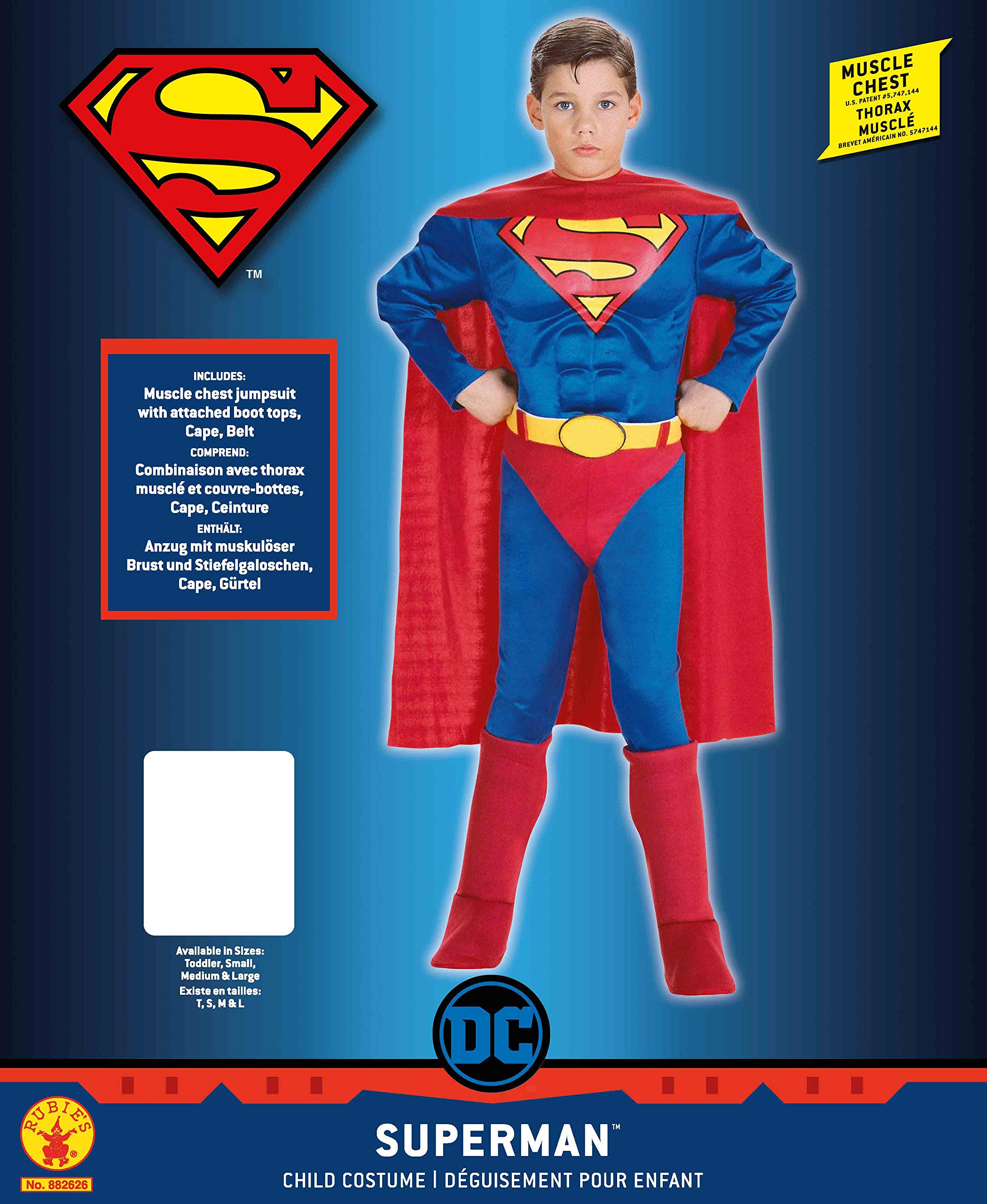 Super DC Heroes Deluxe Muscle Chest Superman Costume, Child's Medium