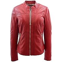 Womens Real Leather Classic Biker Style Jacket Zip Up Tayla
