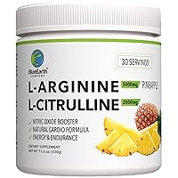 L-Arginine 5000mg + L-Citrulline 2000mg Complex Powder Supplement - Nitric Oxide Booster - Heart Health, Circulation, Energy & Endurance - 30 Servings (Pineapple)