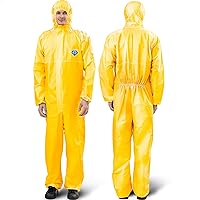 Medtecs Hazmat Suits Disposable - with Seal Tape (Type 4) - Fabric Passed AAMI Level 4 Coverall for Biohazard Chemical Protection | L