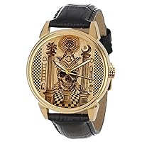 Rare 17th Century Parchment Skull Art Ancient Symbolism Illuminati Masonic Solid Brass Wrist Watch