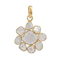 2.00 CTW Natural Diamond Polki Flower Pendant 925 Sterling Silver 14K Gold Plated Slice Diamond Jewelry