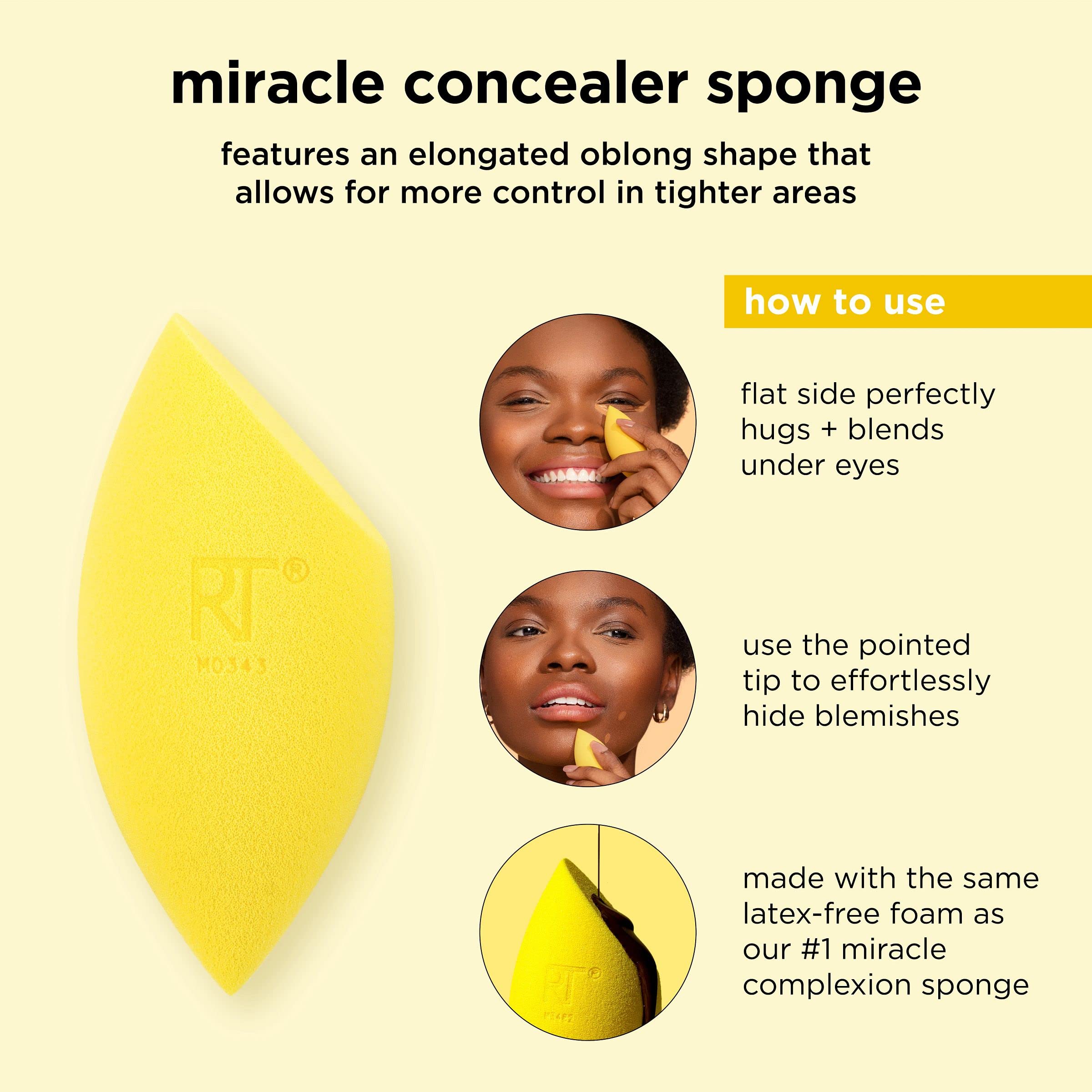 Real Techniques Miracle Complexion Sponge + Concealer Sponge Duo, Makeup Blending Sponges For Foundation & Concealer, Offers Light To Medium Coverage, Natural, Dewy Makeup, Latex-Free Foam, 2 Count