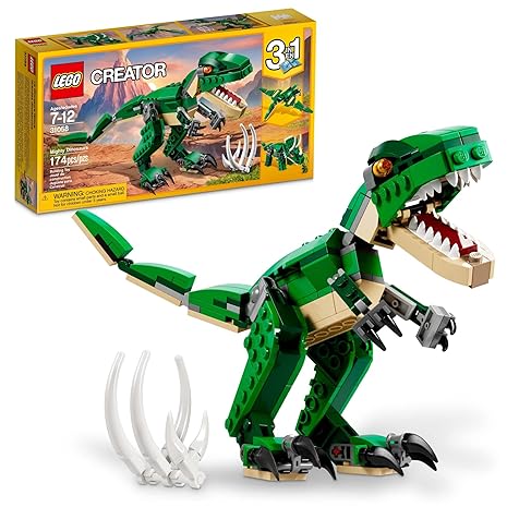 Creator 3 in 1 Mighty Dinosaur Toy, Transforms from T. rex to Triceratops to Pterodactyl Dinosaur Figures, Great Gift for 7-12 Year Old Boys & Girls, 31058