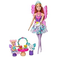 Dreamtopia Tea Party Playset Fairy Doll, Toddler Doll, Tea Set, Pet and Accessories, Multi