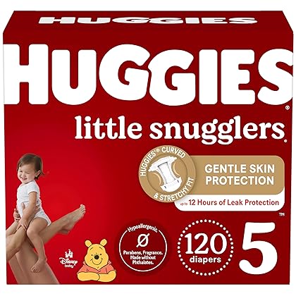 Huggies Size 5 Diapers, Little Snugglers Baby Diapers, Size 5 (27+ lbs), 120 Ct (2 packs of 60), Packaging May Vary