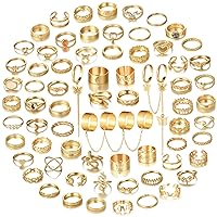 17KM 70 Pcs Vintage Gold Rings Set for Women Teen Girls, Boho Midi Finger Knuckle Ring Pack, Trendy Aesthetic Stackable Ring of Packs Size Mixed