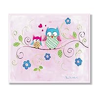 The Kids Room by Stupell Owls on Swirly Tree Branch with Flowers and Pink Background Rectangle Wall Plaque