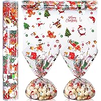 Christmas Cellophane Wrapping Paper 100 ft x 16 Inch 2.5 Mil Thick Cello Wrap Roll Crystal Clear Xmas Tree Santa Paper Wrapper Snowman Cellophane Gift Wrap for Treat Small Basket Craft Holiday