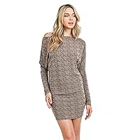 LaClef Womens Off Shoulder Batwing Sleeve Bodycon Knit Dress