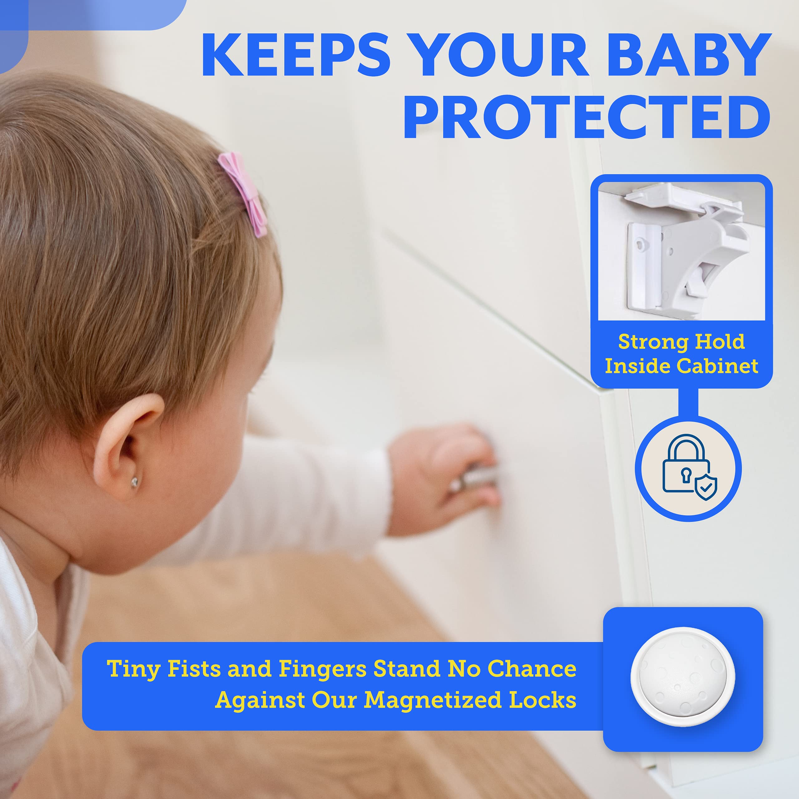 Eco Baby Magnetic Cabinet Locks for Babies - Magnetic Baby Proofing Cabinet Locks, Child Locks for Cabinets Drawers Doors for Back to School - Easy Installation No Tools Required (12 Pack and 2 Keys)