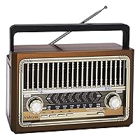 Retro AM FM Radio, Shortwave Portable Vintage Radio with Bluetooth Speaker, Flashlight, Best Reception, Support TF Card, USB Disk for Home Kitchen Outdoor