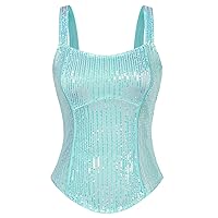 GRACE KARIN Sequin Tank Tops for Women Bustier Corset Top Sparkle Sexy Slim Camisole Sleeveless Party