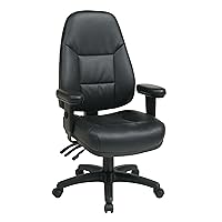 Office Star EC Series Professional Executive Ergonomic High Back Office Chair with Dual Function Control, Padded Contour Seat and Adjustable Padded Arms, Black Bonded Leather